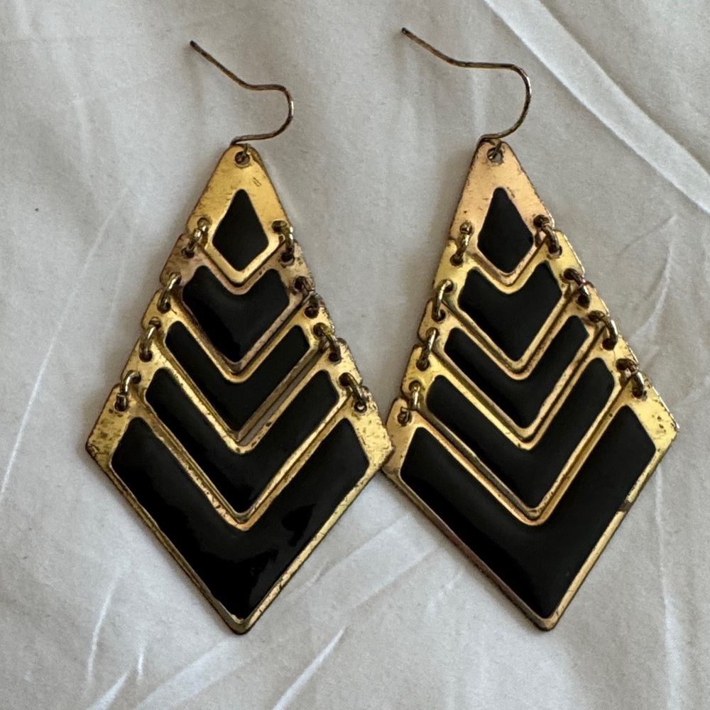 Vintage Geometric Black and Gold Earrings